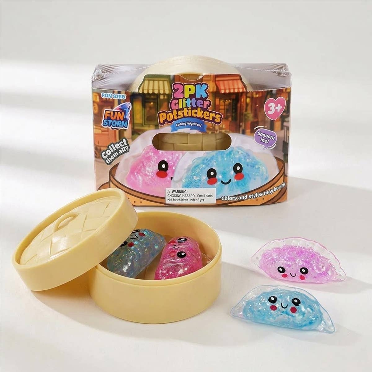 2PK Glitter Potstickers Squishy in Steamer