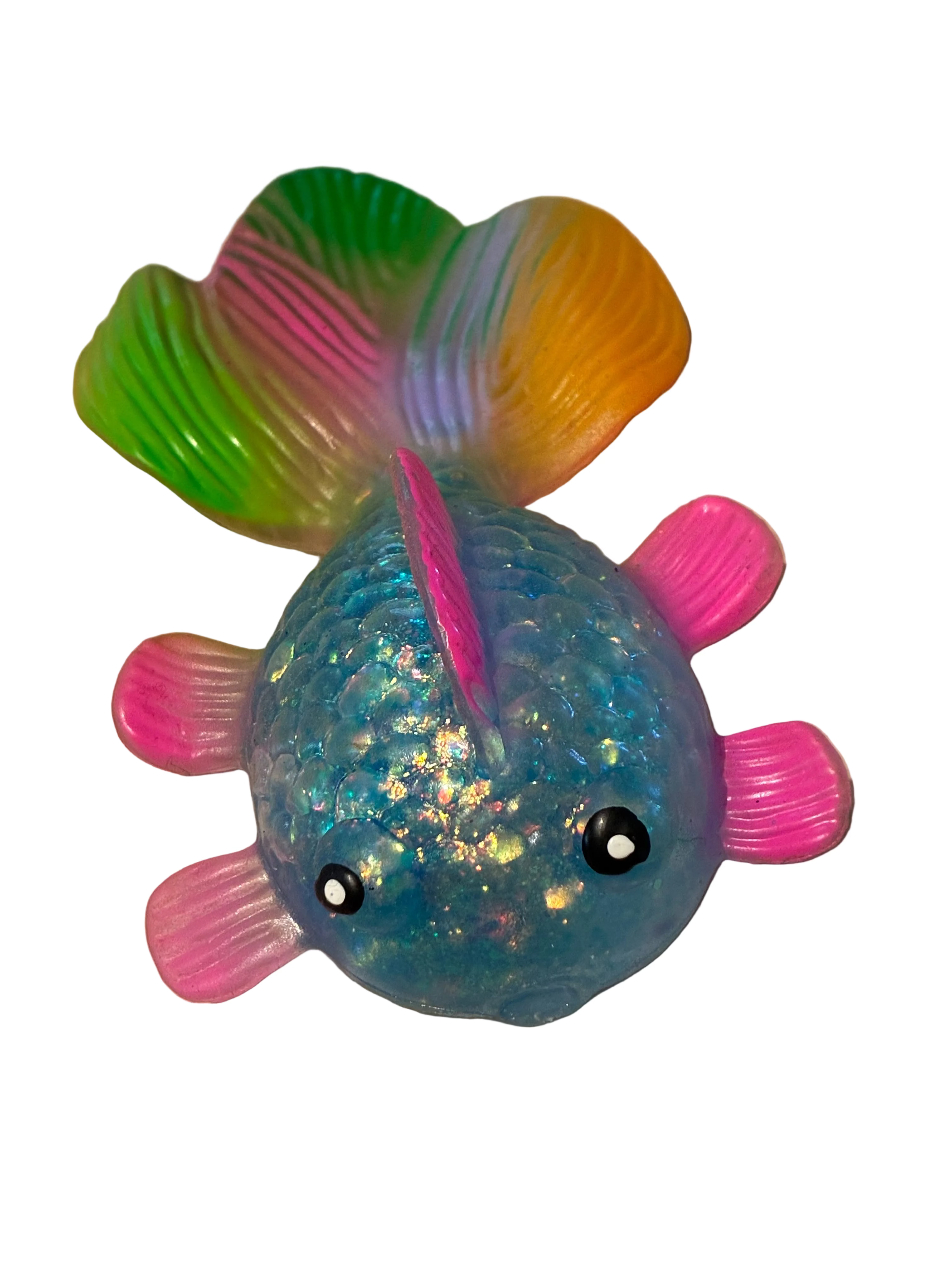 Gummy Glitter Gold Fish Squishy — with Rainbow Tail